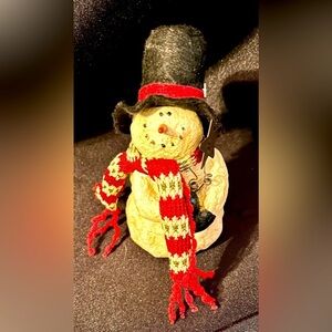 Festive Snowman Figurine with Red Scarf Resin Rustic Figurine Decorative Winter